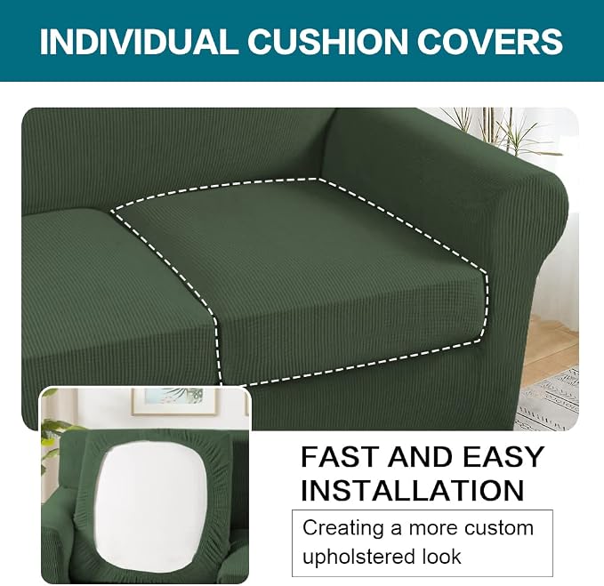 Turquoize 4 Piece Sofa Covers for 3 Cushion Couch Sofa Slipcover Soft Couch Cover for Dogs-Washable Sofa Furniture Covers with 3 Individual Large Cushion Covers (XL Sofa, Bronze Green) - Image 5