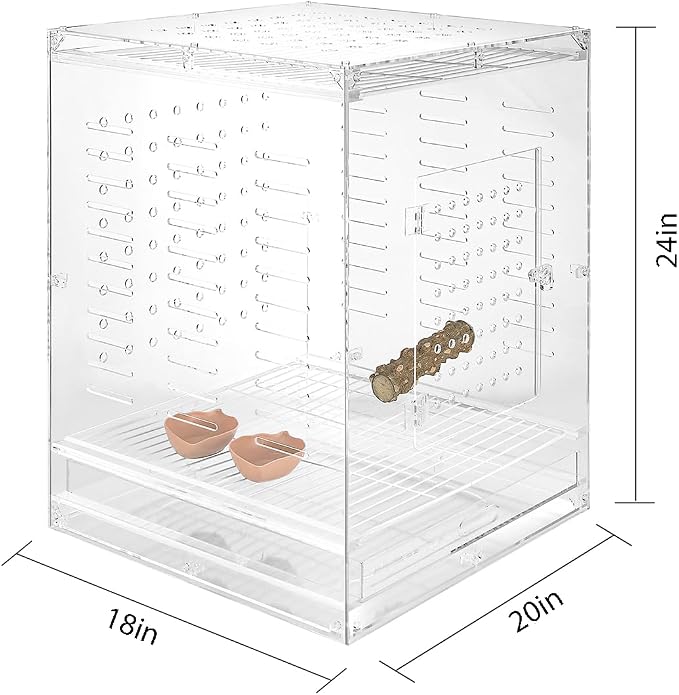 Clear Acrylic Bird Cage for Small Birds, Transparent Display Habitat for Canary, Parakeet - Easy to Clean & Assemble (18x20x24in) - Image 2
