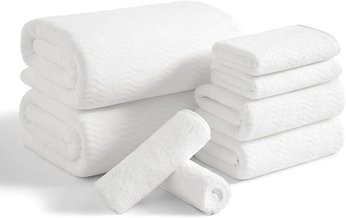 8 Piece Bath Towel Set White|2 Oversized Large Bath Sheet,2 Hand Towels,4 Washcloths| Ultra Soft Cozy Bath Towel Set for Bathroom Hotel Gym Spa,Highly Absorbent & Quick Dry Bathroom Towel Collections by JessyHome