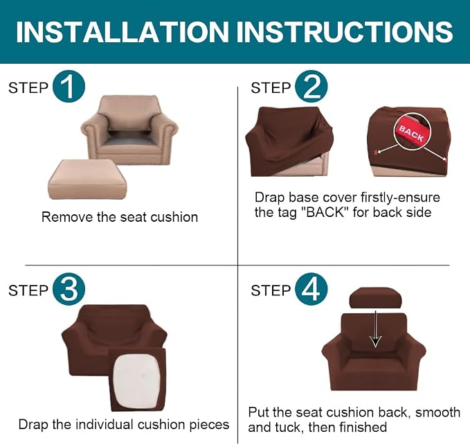 Turquoize 2 Piece Chair Covers Armchair Slipcovers for Living Room Armchair Sofa Cover with Individual Cushion Covers Feature Jacquard Fabric (Chair, Burnt Brick) - Image 6