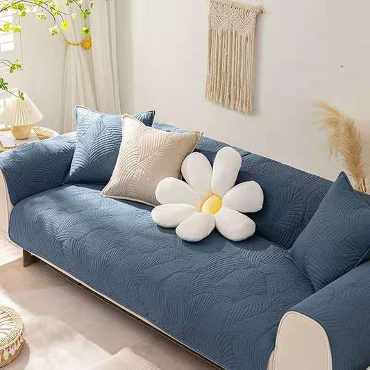 Solid Color Leaf Cotton Quilted Sofa Covers Anti-Slip Soft Sectional Couch Cover Washable Sofa Slipcover for Dogs Cats Pet (Navy,36''x47'') by Huierxun