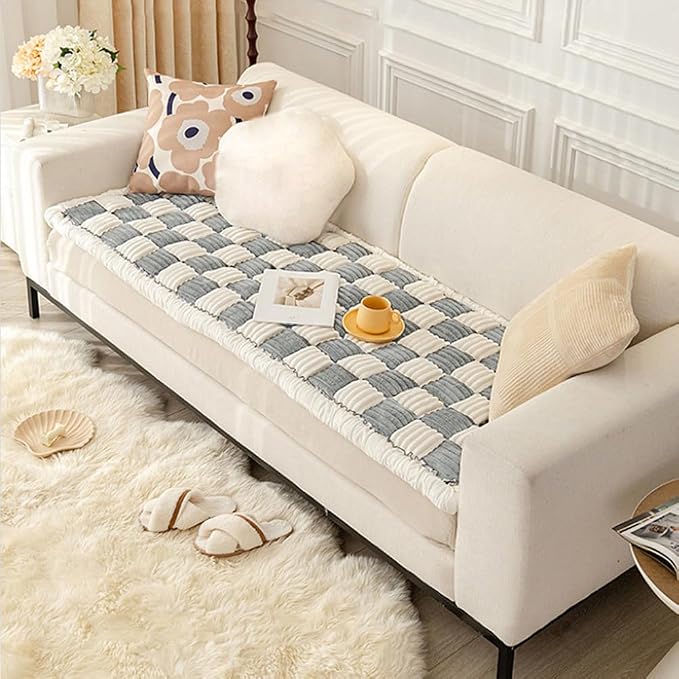 Fuzzy Chic Cotton Protective Couch Cover,Machine Washable & Non-Slip Pet Mat Bed Couch Cover,Garden Sofa Cover Cream-Coloured Plaid Pet Mat for Most Cats Dogs,Pets (gray blue, 27.6*82.7inch) - Image 7