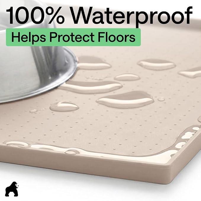 GORILLA GRIP 100% Waterproof Raised Edge BPA Free Silicone Pet Feeding Mat, Dog Cat Food Mats Contain Spills Protects Floors, Placemats for Cats and Dogs Water Bowl, Pets Accessories 18.5x11.5 Cream - Image 4