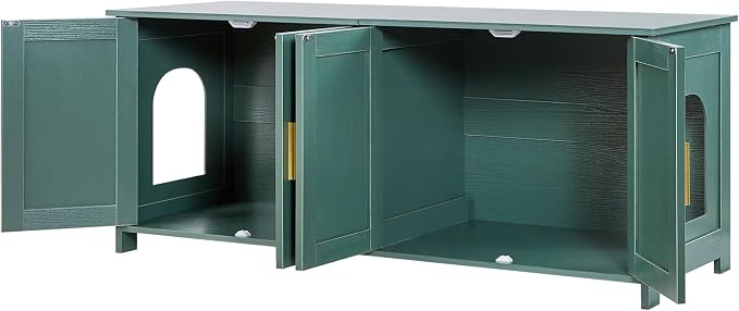 VEVOR Cat Litter Box Enclosure for Multi Cats, 47.2 in Hidden Litter Box Cabinet with 4 Doors & 2 Entries, Indoor Cat Washroom, Wooden Kitty House Furniture Side Table, Fit Most Litterboxes, Green - Image 9