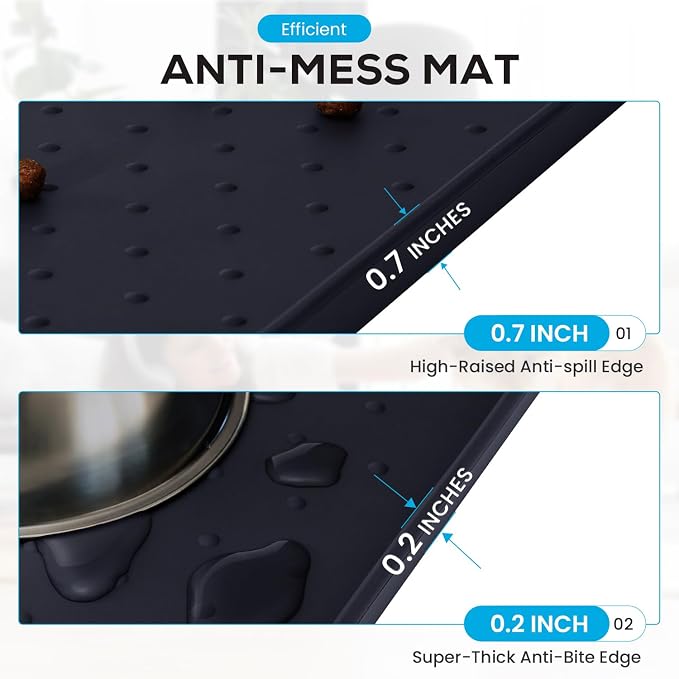 Dog Food Mat - 29” x 16.6” Pet Feeding Mat with Residue Collection Pocket - Large Silicone Dog Mat for Food and Water - Waterproof Dog and Cat Bowl Mat, High Edges to Prevent Spills, Black - Image 4