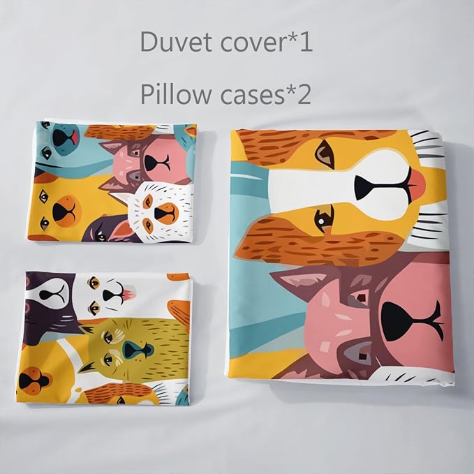 AILONEN Cartoon Puppy Duvet Cover Twin Size, Kawaii Dog Animal Bedding Set for Kids Girls Boys,Various Cute Dog Heads Comforter Cover,1 Quilt Cover 2 Pillowcases,3 PCS - Image 4
