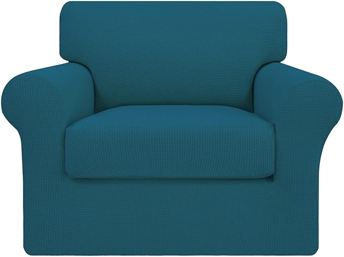 Easy-Going 2 Pieces Stretch Couch Cover Sofa Cover for Dogs Washable Sofa Slipcover for Separate Cushion Couch Spandex Jacquard Fabric Elastic Furniture Protector for Pets, Kids (Peacock Blue, Chair) by Easy-Going