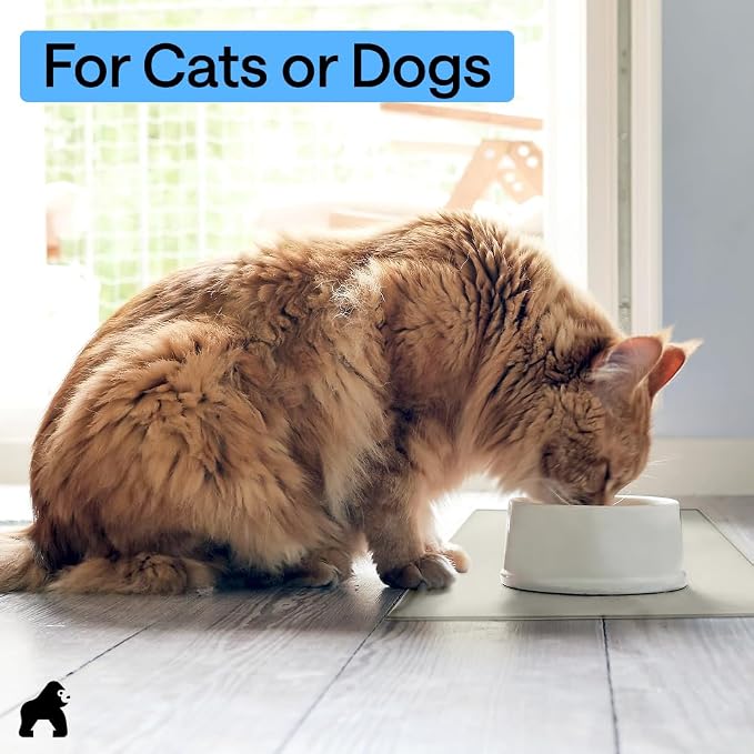 GORILLA GRIP 100% Waterproof Raised Edge BPA Free Silicone Pet Feeding Mat, Dog Cat Food Mats Contain Spills Protects Floors, Placemats for Cats, Dogs Water Bowl, Pets Accessories 26x17 Light Gray - Image 9