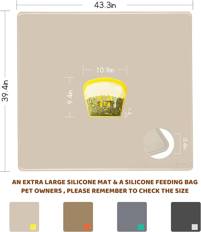KVK Extra Extra Large Silicone Dog Food Mat 39.4×43.3in and 128oz Silicone Bag Set, Super Size Waterproof Pet Feeding Mat & Container, Non-Slip, Chew-Resistant Floor Protection (Beige&Yellow) - Image 2