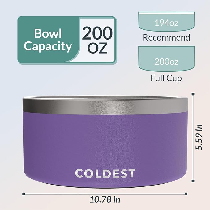 Coldest Dog Bowl - Anti Rust Metal, Non Slip, 3 Layers Insulated Stainless Steel Dog Bowls - Spill Proof & Heavy Duty - Water Bowl for Dogs, Cats & Pets, Dish Washer Safe (200 oz, Galaxy Purple) - Image 4