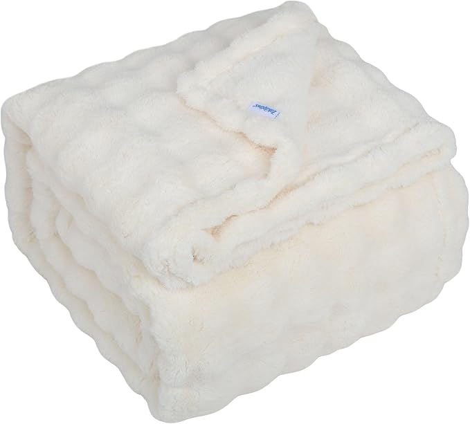 Dog Blankets Washable Pet Blanket - Fluffy Fuzzy Cat Puppy Blanket with Premium 300GSM 3D Fleece Bubble for Pet Kitten Doggy, Cream, 60x80IN by ZAKAPAWS