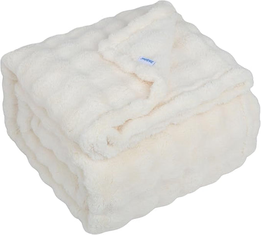 Dog Blankets Washable Pet Blanket - Fluffy Fuzzy Cat Puppy Blanket with Premium 300GSM 3D Fleece Bubble for Pet Kitten Doggy, Cream, 60x80IN by ZAKAPAWS