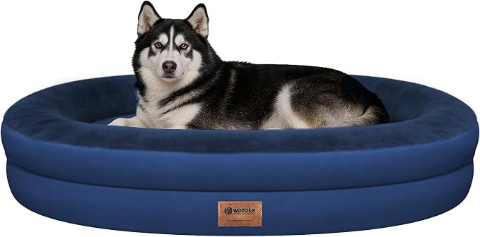 Waterproof Orthopedic Dog Bed for Extra Large Dogs, Navy | Supportive Crate Foam Relieves Joint Pressure, 360°Bolsters, Waterproof Inner,Washable Cover, Non-slip Bottom by Wozoke