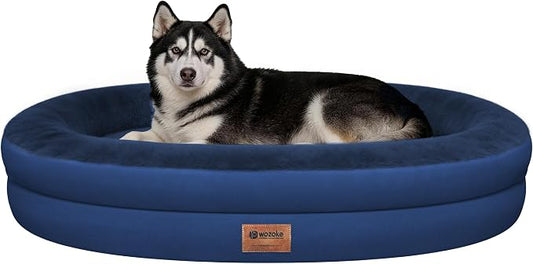 Waterproof Orthopedic Dog Bed for Extra Large Dogs, Navy | Supportive Crate Foam Relieves Joint Pressure, 360°Bolsters, Waterproof Inner,Washable Cover, Non-slip Bottom by Wozoke