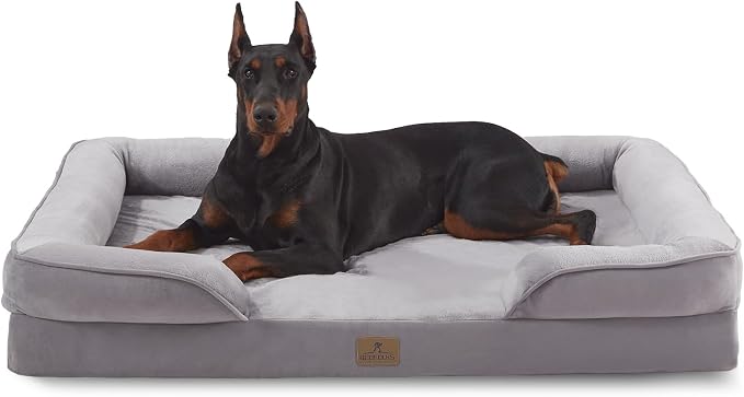 Bedfolks Orthopedic Dog Bed, Waterproof Dog Sofa Bed for Extra Large Dogs, Egg Foam Pet Couch Bed with Removable Washable Cover and Nonslip Bottom, Light Grey by Bedfolks