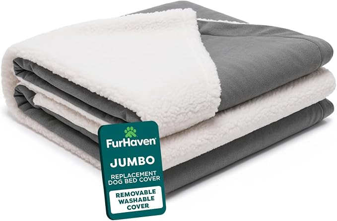 FurHaven Replacement Dog Bed Cover for Sherpa & Suede Snuggery, Fits Cool Gel-Top Foam Beds & Solid Orthopedic Foam Beds, Machine Washable, Jumbo XL (44 inch), Gray by FurHaven