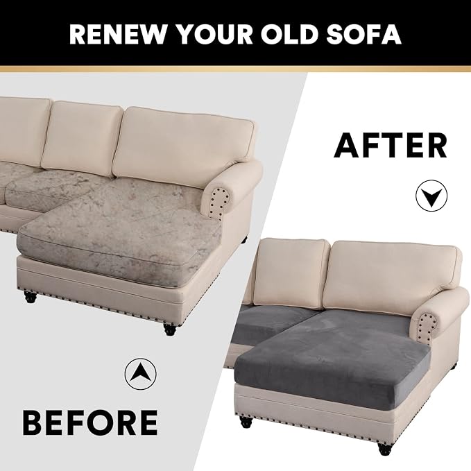 PrinceDeco Sectional Couch Covers 4 Pieces Velvet Separate Couch Cushion Covers L Shape for Left/Right Chaise Sectional Couch with Elastic Bottom (3 Seater + 1 Chaise,Grey) - Image 7