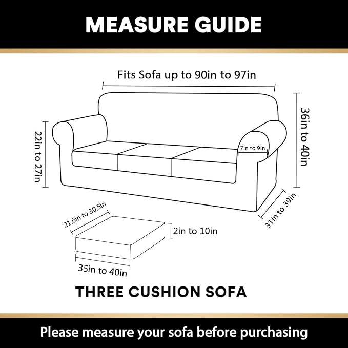 PrinceDeco Velvet Couch Covers for Sofa Soft 4 Pieces Couch Covers for 3 Cushion Couch Sofa Pet Friendly Furniture Protector with Non Slip Elastic Bottom Width Up to 97 Inch (Large Sofas, Porcelain) - Image 2