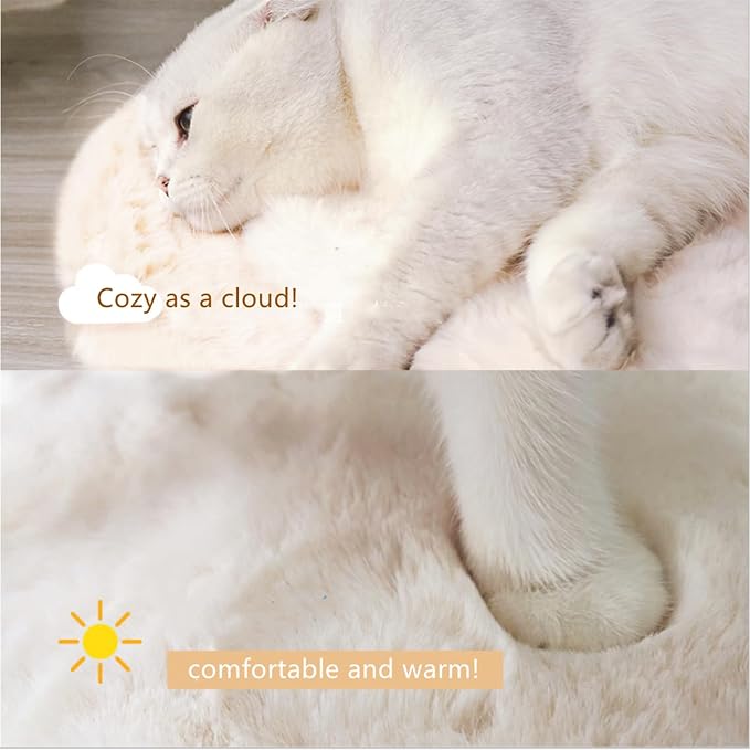 SHENGOCASE 2-Pack Round Faux Rabbit Fur Pet Bed Cushion Pad, 23.6 Inch, Cat Tree Tower Replacement Mat for Cat Dog House Cage Crate Kennel (Cream) - Image 3
