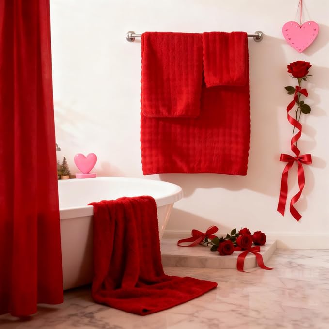 COZYART Lint Free 8 Pcs Bathroom Towels Set Ultra Soft Microfiber Red | Fluffy, Thick, Highly Absorbent, Fast Dry, No Shedding, No Pilling, Fade Resistant, Durable, Long-lasting - Image 2