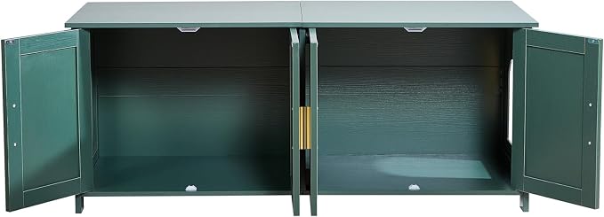 VEVOR Cat Litter Box Enclosure for Multi Cats, 47.2 in Hidden Litter Box Cabinet with 4 Rattan Doors & 2 Entries, Indoor Cat Washroom, Wooden Kitty House Furniture, Fit Most Litterboxes, Green - Image 10