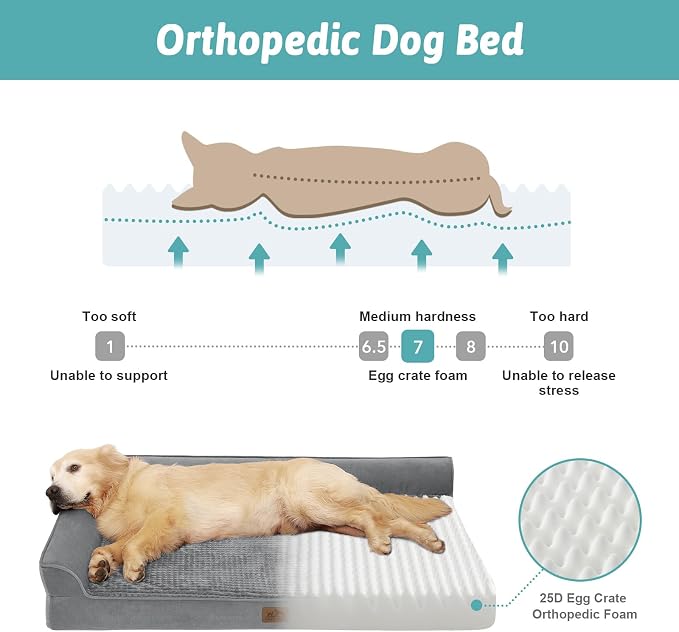 COZY KISS Orthopedic Dog Bed for Extra Large Dog 44x32 inch, XL Pet Sofa, Bolster Foam Bed with Sides, Non-Slip and Egg-Crate Big Dog Couch Bed with Washable Removable Cover, Grey - Image 2