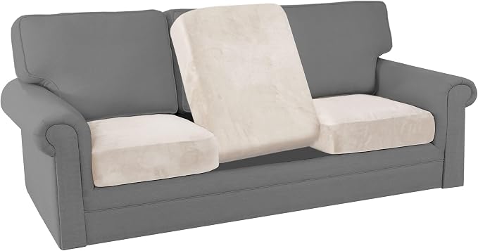 PrinceDeco Sectional Couch Cushion Covers 3 Pieces Velvet Separate Couch Cover Extra Large Stretch Sofa Slipcover Washable Furniture Protector for Sectional Sofa(Each Width Up to 40", Ivory) - Image 8