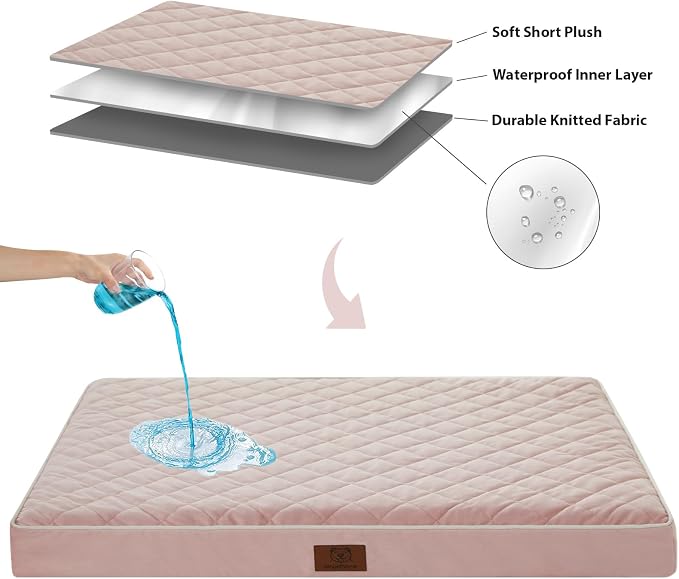 WNPETHOME Orthopedic Waterproof Dog Bed Medium for Comfy Sleeping | Washable Medium Pet Bed with Removable Cover, Multi-Needle Quilting Dogs Crate Bed Pink 30x20 Inch - Image 6