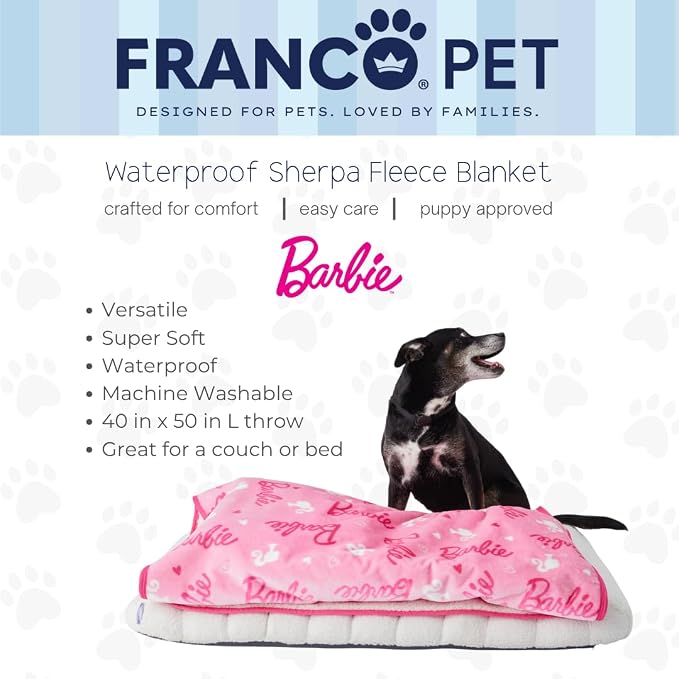 Barbie Waterproof Dog Bed Cover, Large 40x50 Pet Blanket for Furniture Bed Couch Sofa, (Officially Licensed) by Franco - Image 2