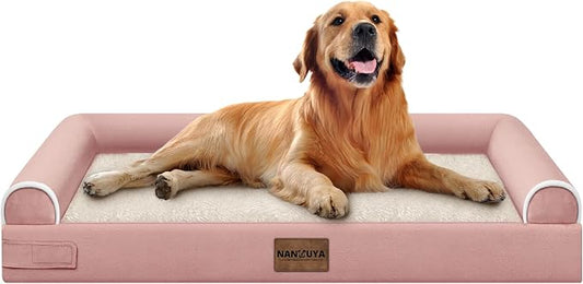 NANUYA Orthopedic Dog Bed for X-Large Dogs, 40 x 32 Inch, Pink | Egg crate foam for joint support, 3-sided bolster pet sofa, waterproof lining, washable cover, and non-skid base by Nanuya