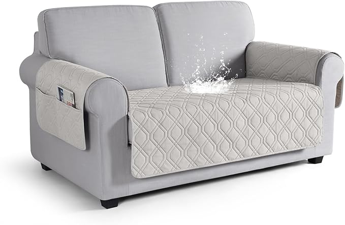 VANSOFY Waterproof Loveseat Couch Cover for Pets, Off White, 47.2" | Non-Slip, Washable, Utility Pockets, Pet Friendly, Furniture Protector Slipcover for 2 Cushion Couch by VANSOFYFURNITURECOVERS