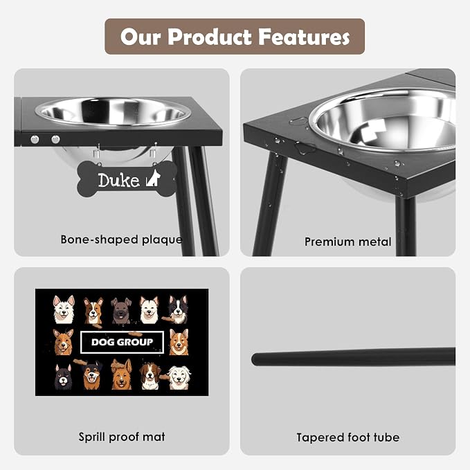 ADENGL Metal Elevated Dog Bowls, 17in Tall Raised Dog Bowl Stand, Dogs Raised Stand with 3000ml Stainless Steel Bowls and Sprill Proof Mat for Extra Large Breeds - Image 5