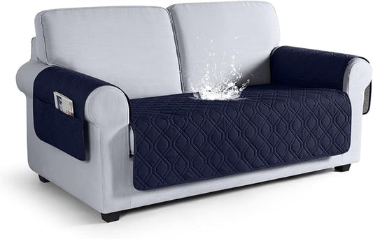 VANSOFY Waterproof Loveseat Couch Cover for Pets, Dark Blue, 54" | Non-Slip, Washable, Utility Pockets, Pet Friendly, Furniture Protector Slipcover for 2 Cushion Plus Couch by VANSOFYFURNITURECOVERS