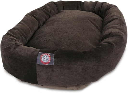 Majestic Pet 32 Inch Micro Velvet Calming Dog Bed Washable – Cozy Soft Round Dog Bed with Spine for Head Support - Fluffy Donut Puppy Mat 32x23x7 (inch) Medium - Storm by MajesticPet