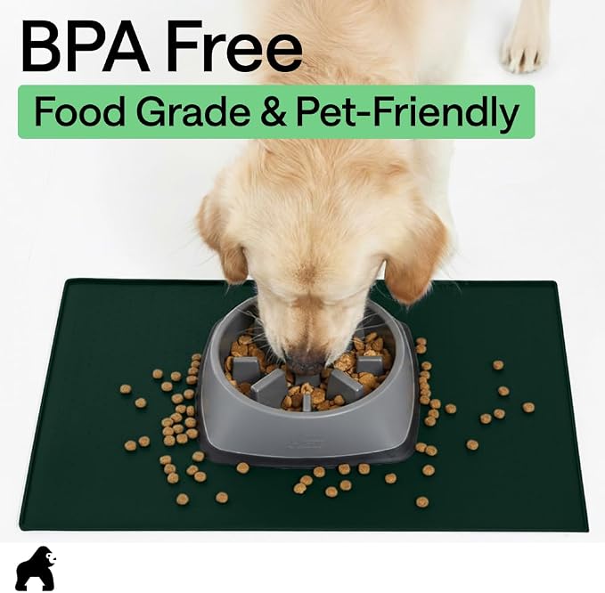GORILLA GRIP 100% Waterproof Raised Edge BPA Free Silicone Pet Feeding Mat, Dog Cat Food Mats Contain Spills Protects Floors, Placemats for Cats and Dogs Water Bowl, Pets Accessories 16x10, Green - Image 8