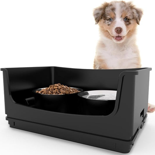 Elevated Dog Bowl Stand Set,Quiet Eating Mess Proof Raised Dog Bowls 2 Stainless Steel Food Bowls,Splash Water Collection Non-Slip Small Cat Feeding Table by HIKINGO