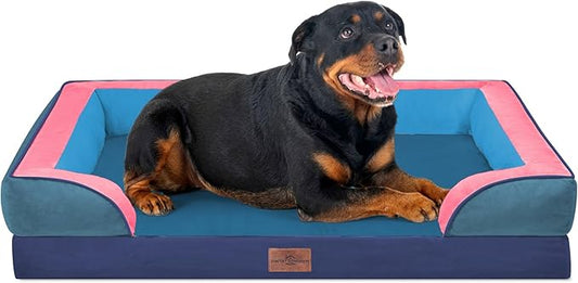 Comfort Expression Orthopedic Dog Bed for Extra Large Dogs with Bolster | Waterproof Dog Couch Bed with Washable Cover & Non-Slip Bottom, Supportive Egg Crate Foam XL Pet Bed, 45x35 Inch by ComfortExpression