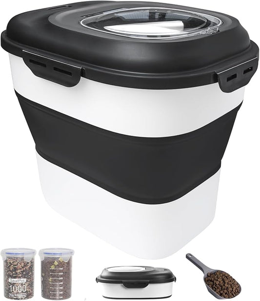 30-35 Lbs Dog Food Storage Container Collapsible Dog Food Container | Large Pet Food Storage with Airtight Lids,Wheels,Scoop and 2Pcs Food Storage Containers for Dog,Cat by DDMOMMYCOLLAPSIBLEFOODSTORAGECONTAINERFAMILY