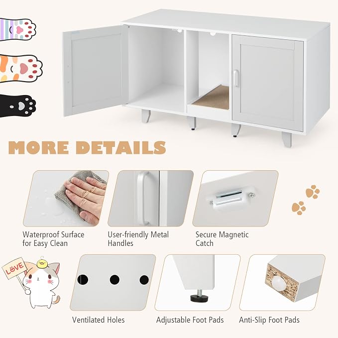 Tangkula Double Cat Litter Box Enclosure for 2 Cats, Large Stackable Hidden Privacy Cat Washroom Cabinet with Scratching Board, Indoor Cat House TV Stand Side Table, Litter Box Furniture (Grey) - Image 4