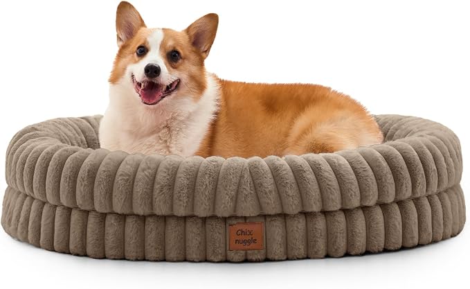 ChiXnuggle Orthopedic Dog Bed, Washable Cover, Faux Fur Bolster Pet Couch | waterproof,egg crate foam,non-slip bottom,for large dogs,taupe,35*28*7,dog sofa by SnuggleUpPawsDown