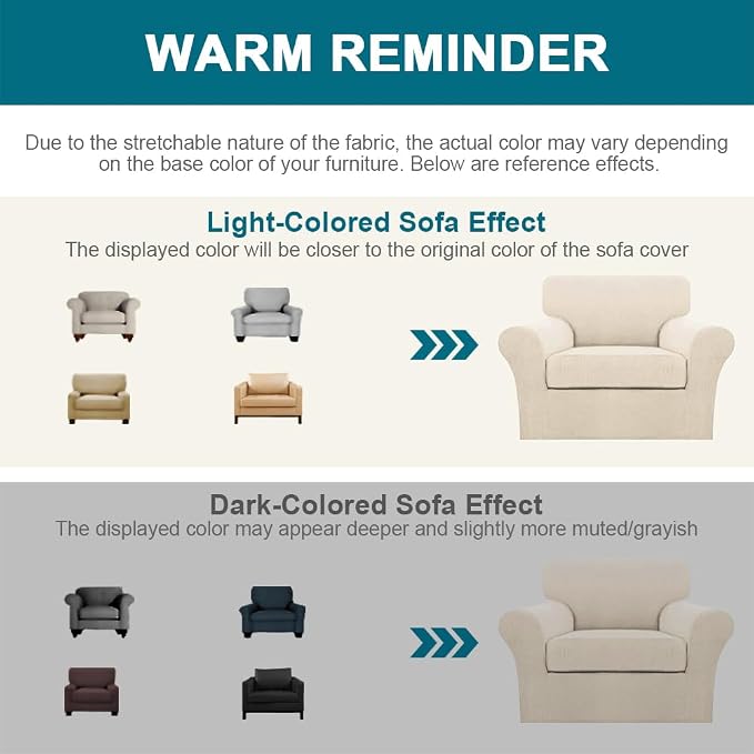 Turquoize 2 Piece Chair Covers for Living Room Armchair Couch Cover with Individual Cushion Covers Furniture Cover for Chairs (Chair,BiscottiBeige) - Image 6