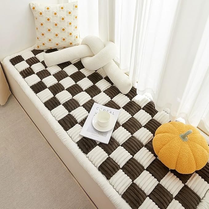 Fluffy Plaid Couch Cover for Pets Large Cream-Coloured Fuzzy Plaid Square Pet Mat Bed Couch Cover Protector Plaid Sofa Pad Bay Window Cushion Bedside Carpet (Gray, 19.7 * 19.7in), Grey - Image 5