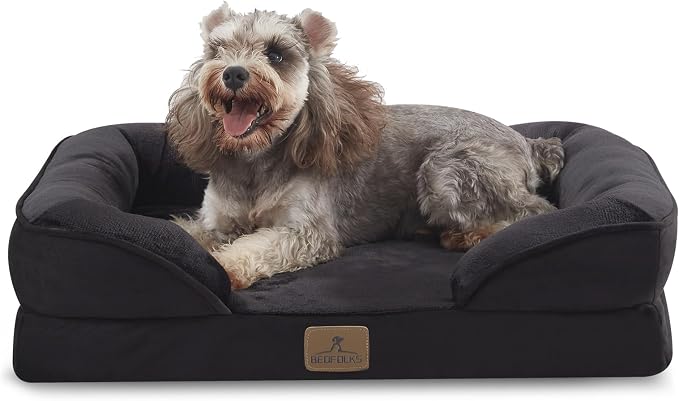 Bedfolks Orthopedic Dog Bed, Waterproof Dog Sofa Bed for Small Dogs & Cats, Egg Foam Pet Couch Bed with Removable Washable Cover and Nonslip Bottom, Black by Bedfolks