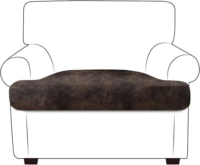 ANARACHON Leather Look Couch Cushion Covers Sofa Seat Slipcovers Sets Couches Furniture Protector for Sectional Armchair Loveseat Pets Kids Stretch Spandex Fabric (1 T-Cushion Armchair, Brown) by ANARACHON