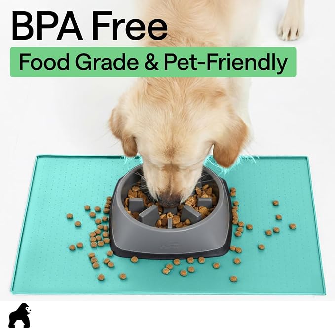 GORILLA GRIP 100% Waterproof Raised Edge BPA Free Silicone Pet Feeding Mat, Dog Cat Food Mats Contain Spills Protects Floors Placemats for Cats and Dogs Water Bowl Pets Accessories 18.5x11.5 Turquoise - Image 8