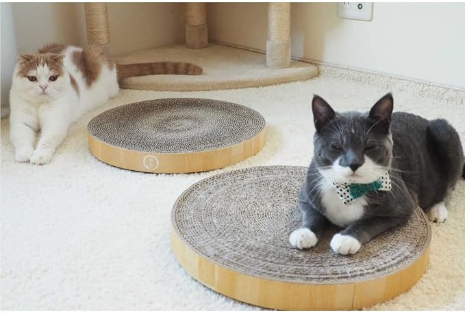 Necoichi Cat Scratcher Bowl Replacement for Indoor Cats - Cat Scratching Lounger with Reversible Usability and Extra Comfort for Lounge, Cardboard Bed Couch / (XL, Oak) - Image 6
