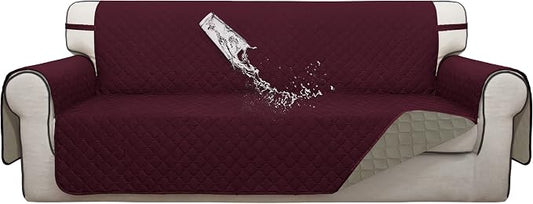 ISSUNTEX Double Protection 100% Waterproof Sofa Covers for Living Room, Couch Covers for 3 Cushion Couch Sofa, Reversible Furniture Protector Sofa Cover for Dogs, Pets, Kids (Sofa, Wine/Beige) by ISSUNTEX