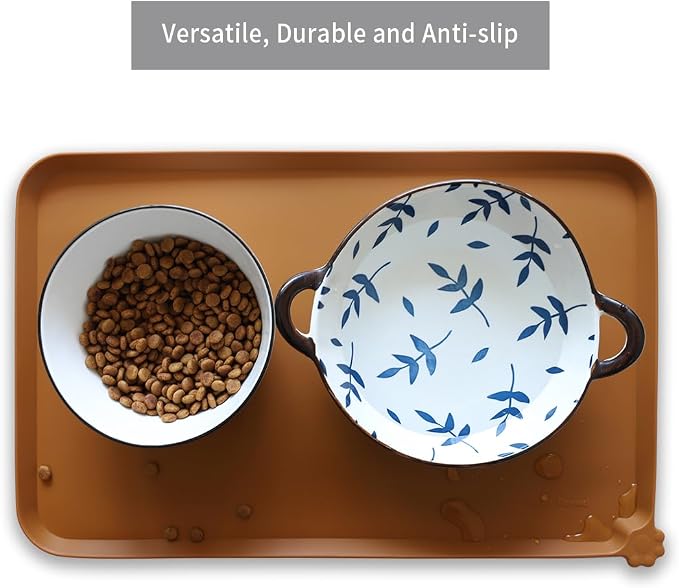 Hoki Found Silicone Pet Food Mats Tray - High-Lips Pet Dog Cat Bowl Mats - Dog Pet Cat Feeding Mat - Waterproof Dog Cat Food Mats -Pet Water Mats for Floors - Butterscotch - Image 4