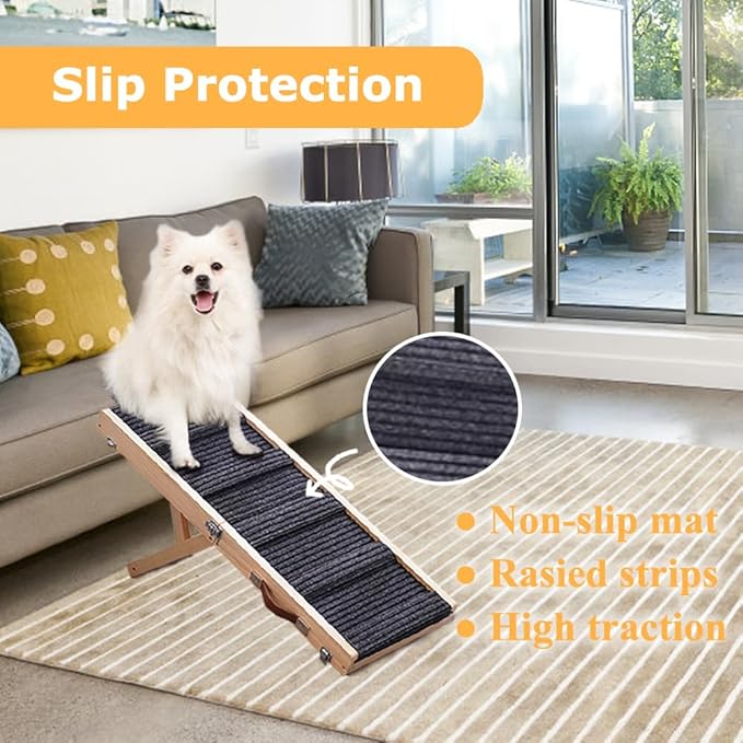 Adjustable Dog Ramp, Portable Folding Pet Ramp, 32" Long Wooden Pet Ramp for Bed with Non-Slip Traction Mat for Small Dogs, Dog Climbing Ladder for Sofa, Bed, Couch,Car(LGPT1,Gray)
