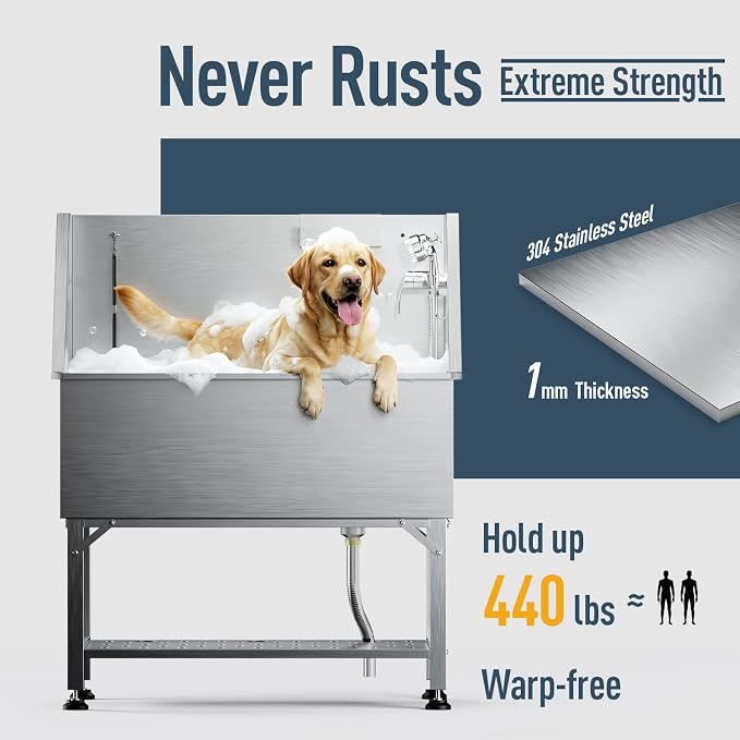 RDCMKL 38" Stainless Steel Dog Washing Station - 304 Seamless Soaking Tub for Small & Medium Dogs, Non-Slip & Leak-Proof Pet Grooming Sink with Bottom Storage Shelf & Hair Catcher for Home & Spa - Image 6
